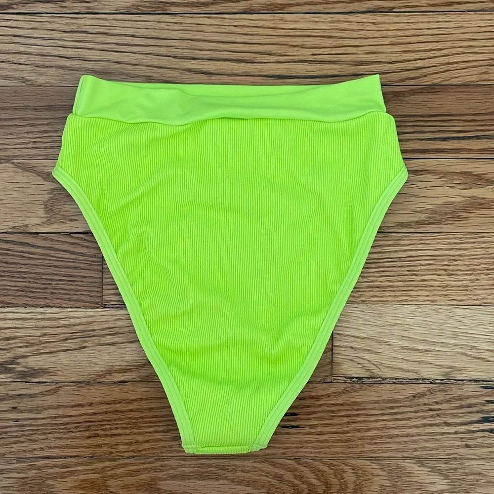 l*space High Waist Frenchi Bitsy Ribbed Acid Green Bikini Bottom XS‎